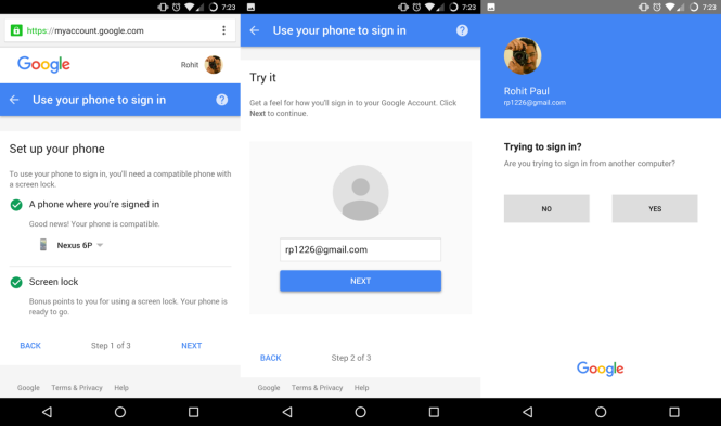 Ảnh chụp màn hình của người dùng Rohit Paul trong quá trình đăng nhập bằng tính năng mới của Google qua điện thoại - Ảnh: Rohit Paul / Google