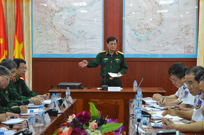 Thượng tướng Nguyễn Thành Cung phát biểu chỉ đạo tại buổi làm việc với BTL Vùng Cảnh sát biển 4 - Ảnh: Hoàng Trung