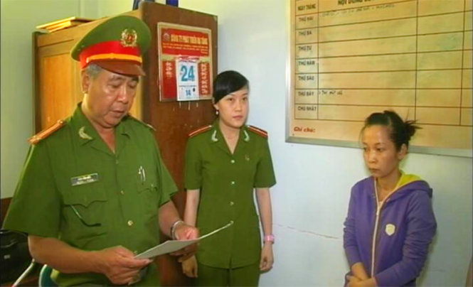 Nguyễn Thị Mỹ Trang tại cơ quan công an - Ảnh: Vũ Khanh