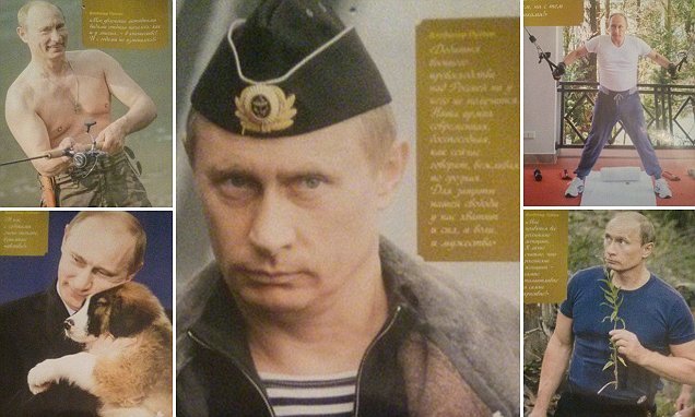 Những hình ảnh trong mẫu lịch 2016 với chủ đề về tổng thống Putin phát hành tại Nga - Ảnh: Dailymail