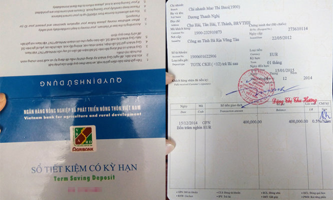 Sổ tiết kiệm của ông Nghị của Ngân hàng Agribank chi nhánh Mạc Thị Bưởi - Ảnh: Gia Minh