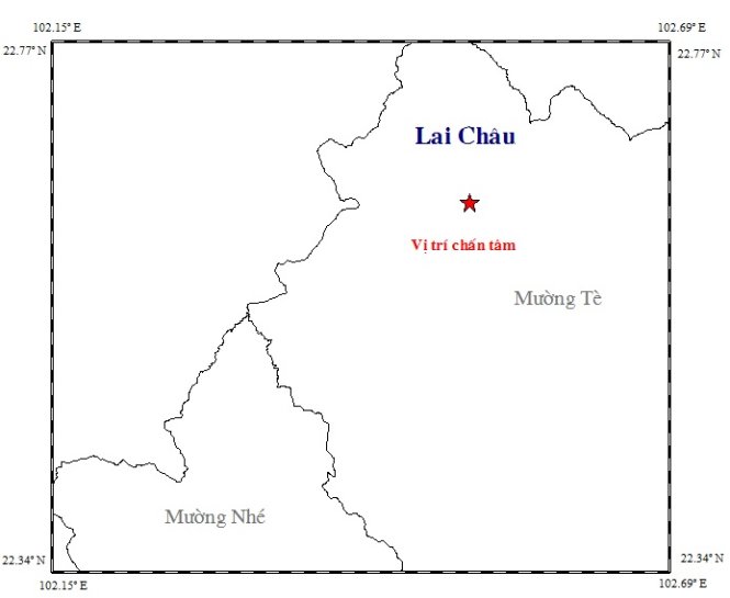 vị trí xảy ra động đất tại Mường Tè, Lai Châu ngày 2-1 (Trung tâm Báo tin động đất và cảnh báo sóng thần)