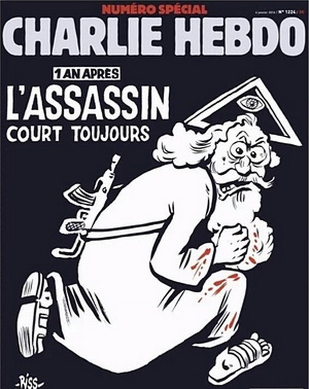 Bìa ấn phẩm đặc biệt của tạp chí biếm họa Charlie Hebdo kỷ niệm 1 năm sau vụ tấn công khủng bố tiếp tục làm dấy lên tranh cãi - Ảnh: Charlie Hebdo