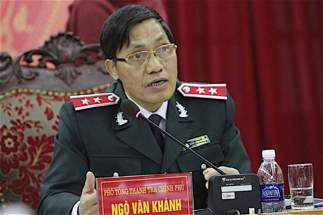 Phó Tổng thanh tra Chính phủ Ngô Văn Khánh trả lời báo chí Ảnh: V.V.T