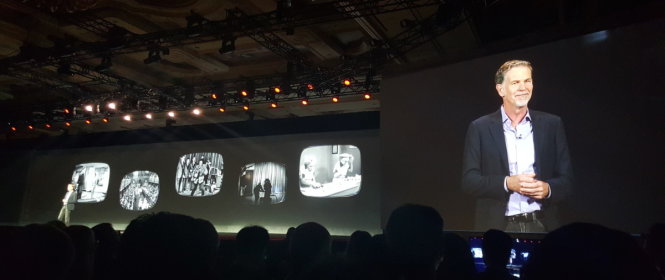 Giám đốc điều hành Netflix ông Reed Hastings tại sự kiện công bố thông tin ở CES 2016 (Las Vegas, Mỹ) - Ảnh: TheNextWeb