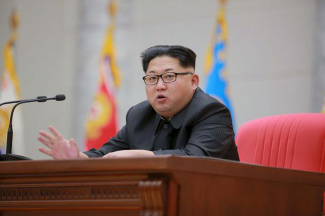 Chủ tịch Triều Tiên Kim Jong Un phát biểu trong cuộc gặp gỡ Lực lượng Vũ trang Nhân dân Triều Tiên ngày 10-1 - Ảnh: Reuters