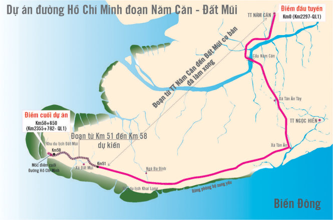 Dự án đường Hồ Chí Minh đoạn Năm Căn - Đất Mũi - Đồ họa: V.Cường