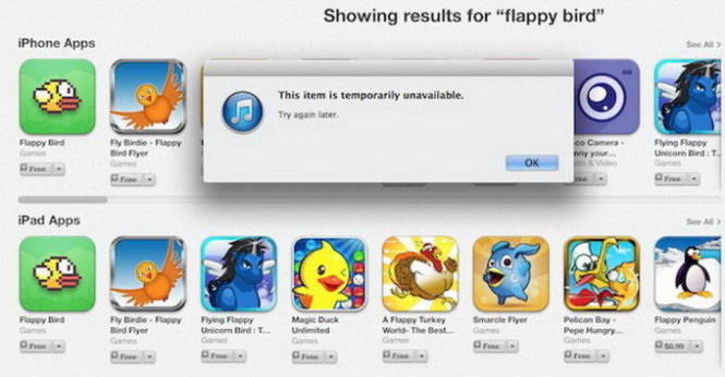 Thông báo Flappy Bird bị gỡ bỏ ngày 10-2-2014 - Ảnh tư liệu