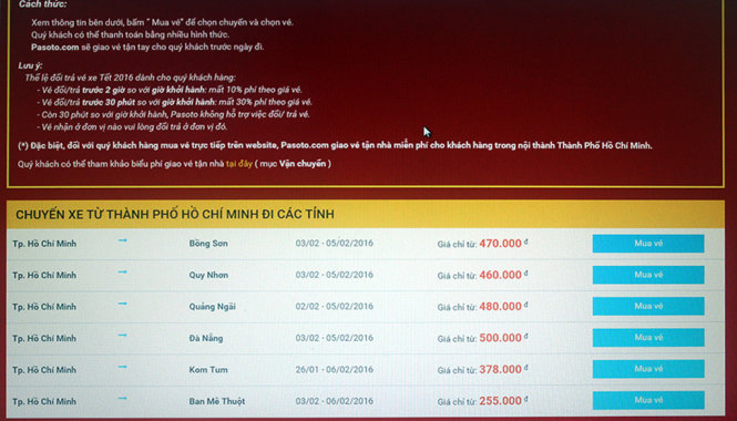 Hiện pasoto.com đang bán vé xe tết cho bến xe Miền Đông trên mạng - Ảnh Đức Phú.