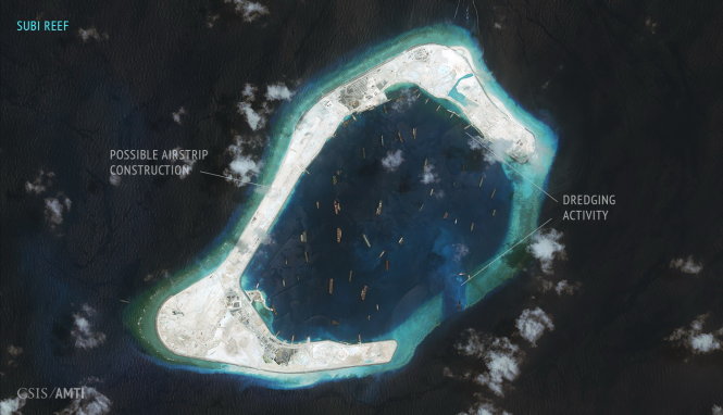Đảo Thị Tứ do Philippines kiểm soát nằm gần Đá Xu Bi, nơi Trung Quốc xây đảo nhân tạo trái phép - Ảnh: CSIS