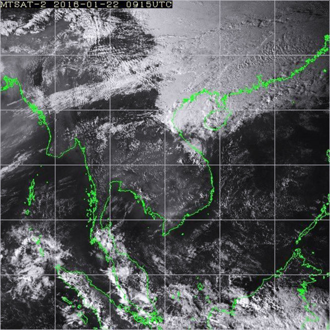 khong khi lanh: hình ảnh từ vệ tinh Inmasat chiều 22-1 cho thấy khối không khí lạnh rất mạnh đã tràn về miền Bắc - Ảnh Trung Thu chụp lại
