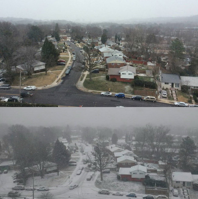 Hình ảnh được chia sẻ trên mạng xã hội cho biết tuyết phủ trắng khu vực chỉ sau 90 phút - Ảnh: CNN/Twitter