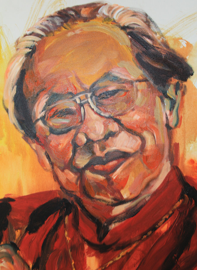 Bức chân dung Trần Đạt vẽ Giáo sư Trần Văn Khê - Ảnh: Minh Huyền