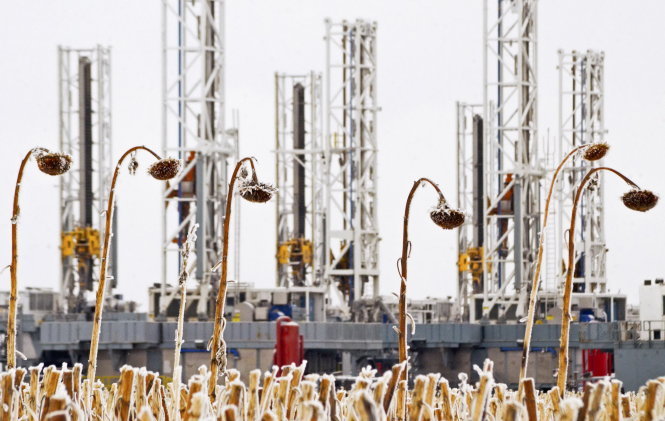 Một giàn khoan dầu ngừng hoạt động ở North Dakota, Mỹ - Ảnh: Reuters