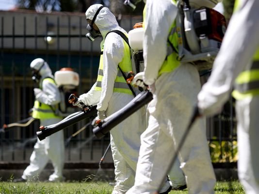 Nhân viên y tế xịt thuốc chống muỗi Aedes tại một công viên ở ở Buenos Aires, Argentina - Ảnh: AP