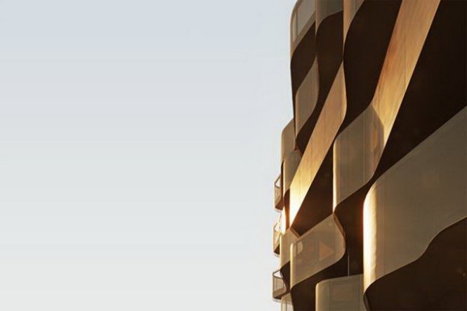 Những dải băng kim loại uốn lượn tinh tế xung quanh toàn bộ tòa nhà - Ảnh: Designboom