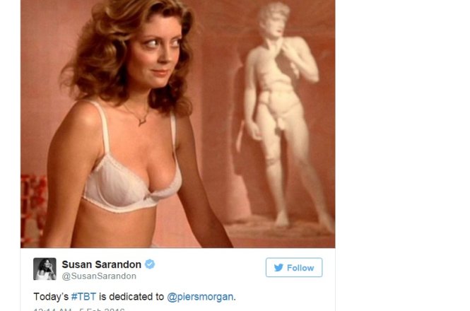Bình luận “đáp trả” của Susan Sarandon: “Bức ảnh hôm nay dành tặng cho Piers Morgan.” – Ảnh: Mashable