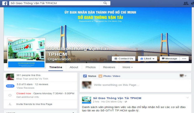 Trang Facebook của Sở GT-VT TP.HCM - Ảnh chụp màn hình