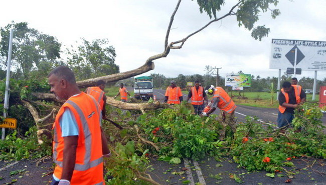 Công nhân đang dọn dẹp cây đổ sau bão - Ảnh: Getty