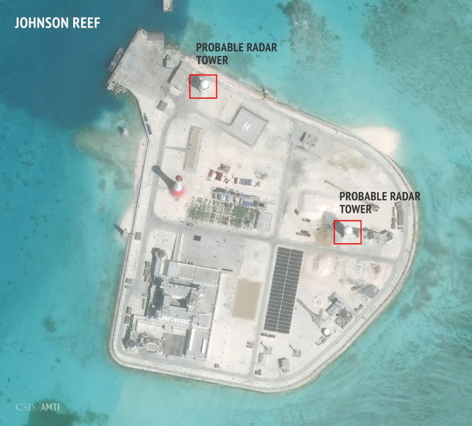 Radar Trung Quốc xây trái phép trên đảo nhân tạo thuộc quần đảo Trường Sa của Việt Nam - Ảnh: CSIS
