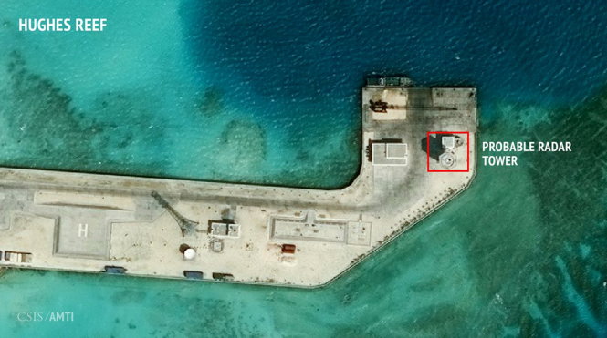 Trạm radar Trung Quốc xây trái phép trên đảo nhân tạo ơ biển Đông - Ảnh: CSIS