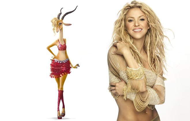Shakira và nhân vật Gazelle do cô lồng tiếng trong phim Zootopia - Ảnh: nolapeles.com