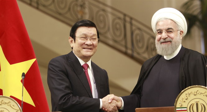 Chủ tịch nước Trương Tấn Sang và Tổng thống Iran Hassan Rouhani tại cuộc họp báo - Ảnh: V.V.Thành