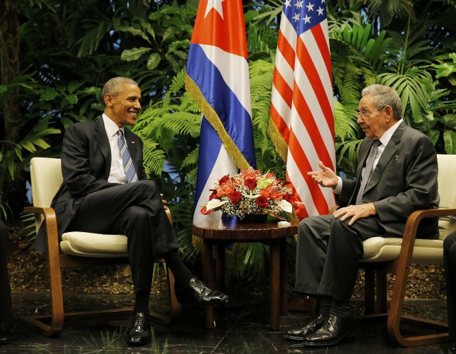 Tổng thống Mỹ Barack Obama hội đàm cùng Chủ tịch Cuba Raul Castro tại Havana ngày 21-3 - Ảnh: Reuters