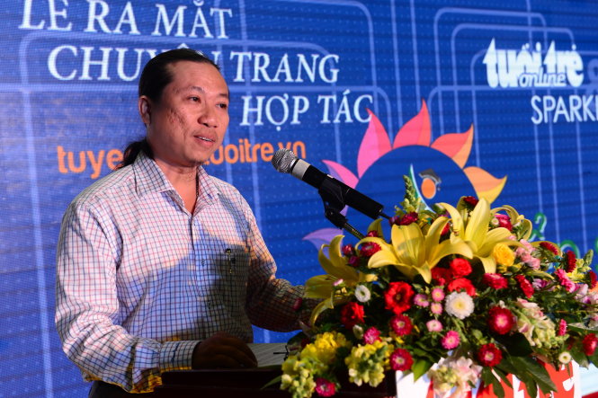 Ông Nguyễn Thanh Hiền – tổng giám đốc công ty Sparkling - phát biểu tại lễ ra mắt chuyên trang iTuyểnsinh - Ảnh: Quang Định