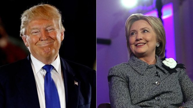Ông Donald Trump và bà Clinton đang là hai ứng cử viên dẫn đầu của 2 đảng Cộng hòa và Dân chủ trong cuộc tranh cử tổng thống Mỹ 2016 - Ảnh: Getty Images