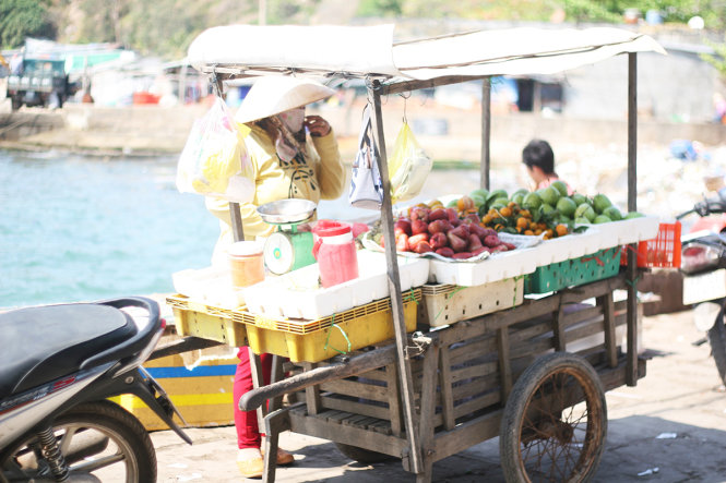 Những xe hàng bán trái cây trên cầu cảng đảo Củ Chon