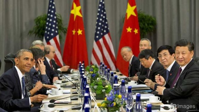 Tổng thống Barack Obama (trái) và chủ tịch Trung Quốc Tập Cận Bình trong cuộc họp ngày 31-3 tại Washington - Ảnh:AFP