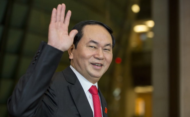 Chủ tịch nước Trần Đại Quang sau lễ tuyên thệ nhậm chức tại phòng Diên Hồng - Ảnh: Việt Dũng