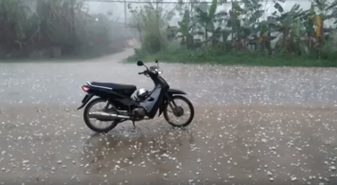 Mưa đá đường kính lớn trút xuống nhiều nơi ở Chiêm Hóa, Tuyên Quang sáng 3-4 - Ảnh: Công Phượng