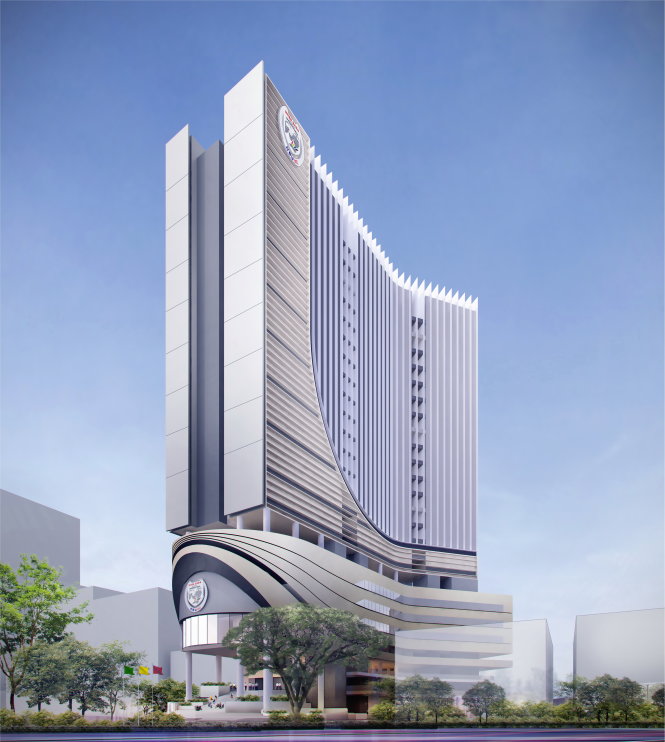 Phối cảnh tòa nhà Đại học quốc tế Hồng Bàng 25 tầng mang hình dáng con tàu tri thức - Ảnh: L.Q