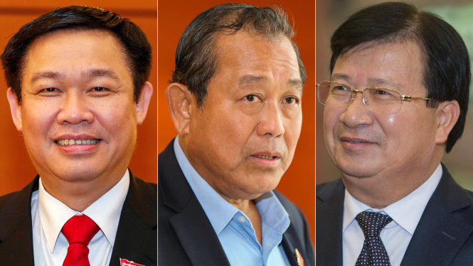 Ba Phó Thủ tướng từ trái qua: Ông Vương Đình Huệ, ông Trương Hòa Bình và ông Trịnh Đình Dũng - Ảnh: Việt  Dũng