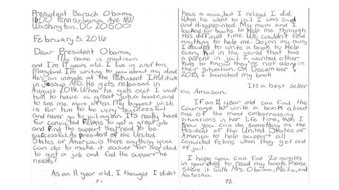 Bức thư của em Madison gửi Tổng thống Obama - Ảnh: Whitehouse