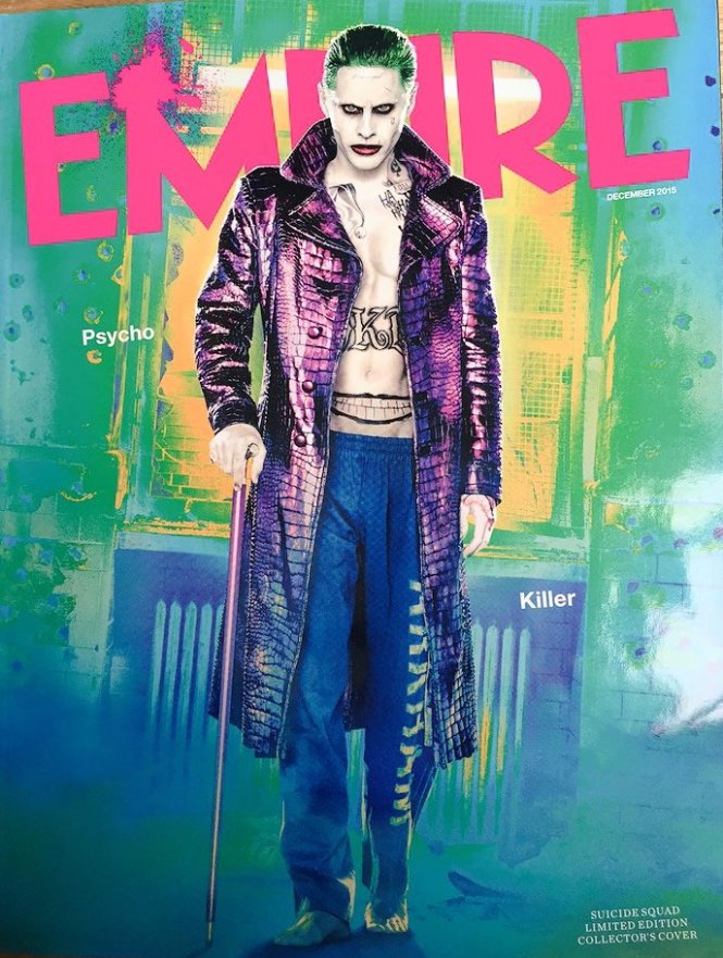 Gã điên thú tính Joker qua tài hóa thân của Jared Leto. Sau giải Oscar cho vai phụ xuất sắc nhất, Jared đang nuôi hi vọng gây ấn tượng trở lại với hình ảnh này - Ảnh: Empire