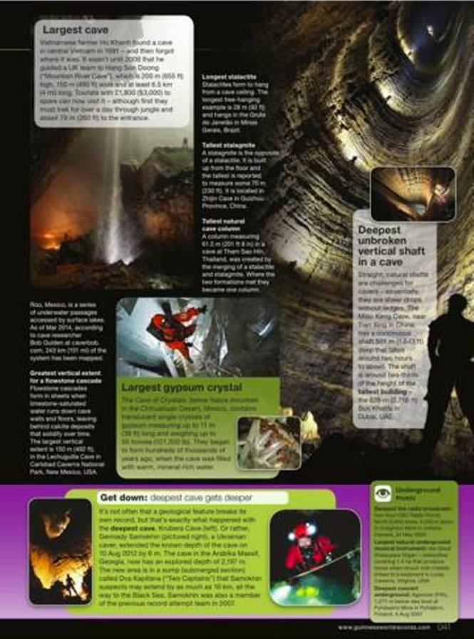 Trang viết về hang Sơn Đoòng trong sách kỷ lục Guinness năm 2014 - Ảnh: Internet