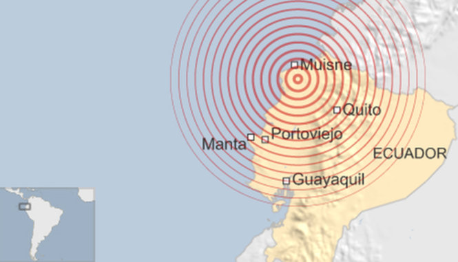 Bản đồ địa lý mô tả tâm chấn và vùng ảnh hưởng của trận động đất - Ảnh: BBC