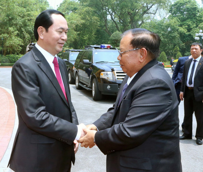 Chủ tịch nước Trần Đại Quang hội kiến với Tổng bí thư, Chủ tịch nước CHDCND Lào Bounnhang Vorachith - Ảnh: TTXVN