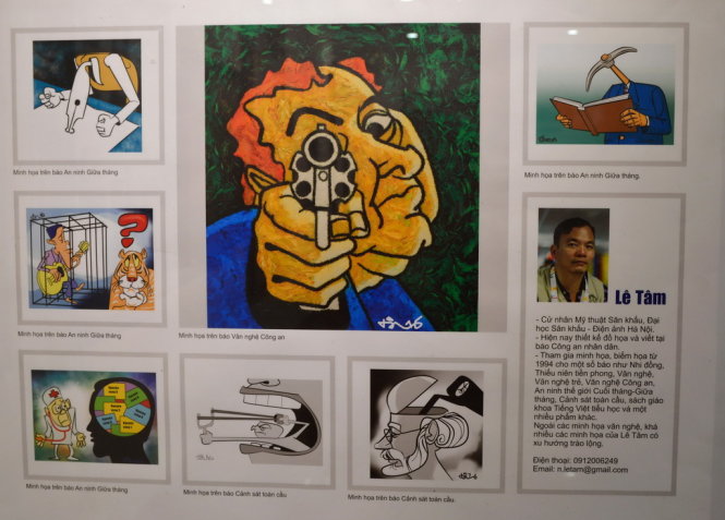 Một số minh họa của nhạc sĩ, họa sĩ Lê Tâm người chuyên trình bày báo Công an nhân dân