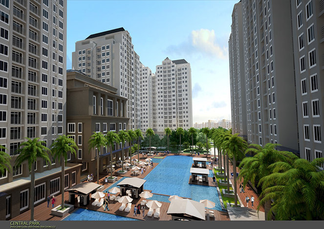 Phối cảnh hồ bơi - công viên trung tâm của một dự án tại khu Đông Sài Gòn - Ảnh minh họa