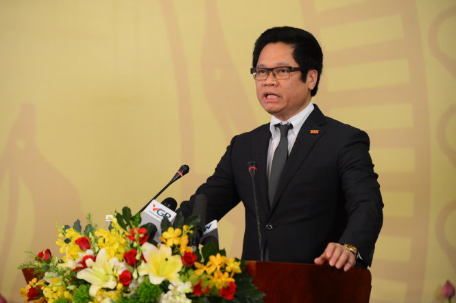 Ông Vũ Tiến Lộc phát biểu tại hội nghị doanh nghiệp Việt Nam - động lực phát triển kinh tế của đất nước sáng 29-4 - Ảnh: Quang Định