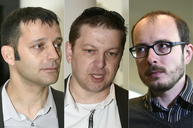Các ông Edouard Perrin, Raphaël Halet và Antoine Deltour - Ảnh: AFP