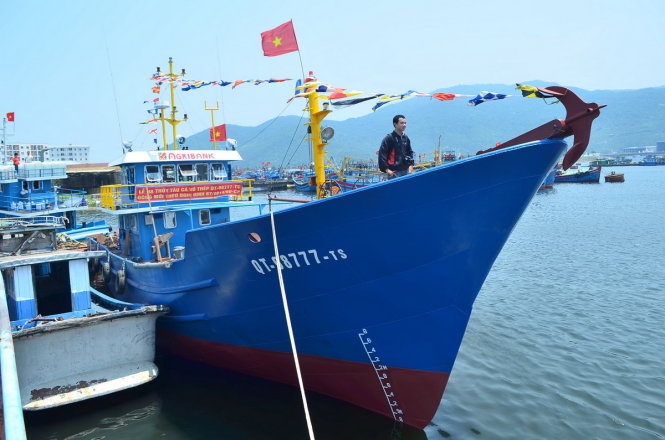 Tàu QT-98777 của chủ tàu Võ Minh Bình đã được hạ thủy tại âu thuyền Thọ Quang - Ảnh: Tấn Lực