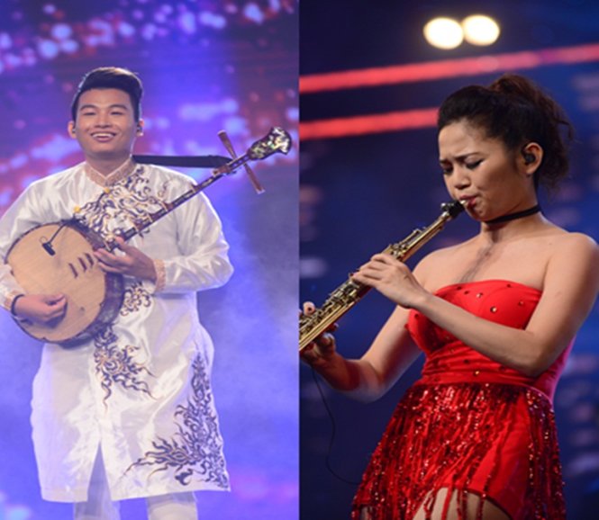 Hai thí sinh Trung Lương - Thi Kiều với biệt tài chơi nhạc cụ - Ảnh Quang Định