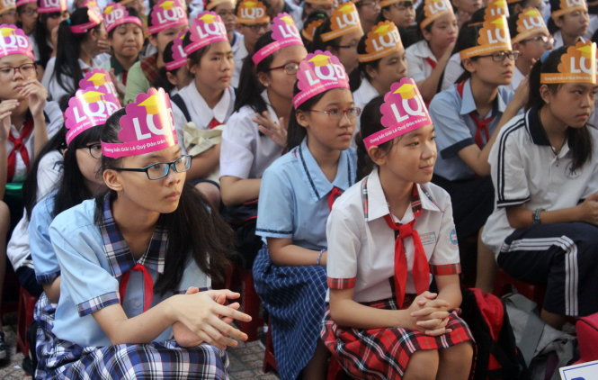 Các thí sinh tham dự vòng chung kết “Giải Lê Quý Đôn trên báo Khăn Quàng Đỏ” lần thứ 17- Ảnh: Hải Quân