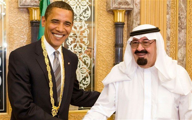 Tổng thống Mỹ Barack Obama và nhà vua Saudi Arabia Abdullah - Ảnh: Telegragh