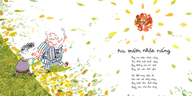 Một trang minh họa cho bài thơ Ra vườn nhặt nắng - Ảnh: Toa Tàu